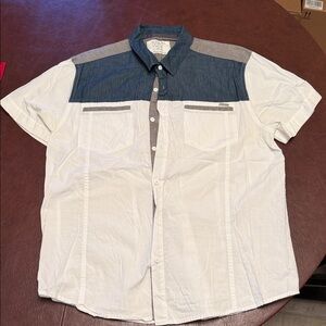 Guess White and Blue Casual Button Down Shirt
